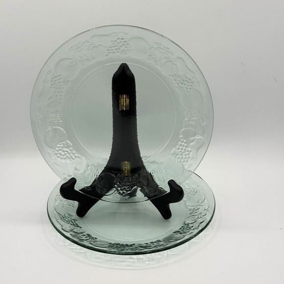 Set of 2 Vintage Libbey Orchard Fruit Green Glass Luncheon Plates 1990s 9" - Picture 1 of 4